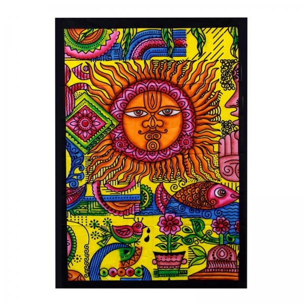 Indisches Baumwoll-Wandtuch Sonne, handbemalt